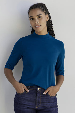 Women's Half Sleeve Mock Neck T-Shirt | Fair Indigo