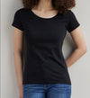 womens organic slim fit scoop neck tee - black - fair indigo - fair trade