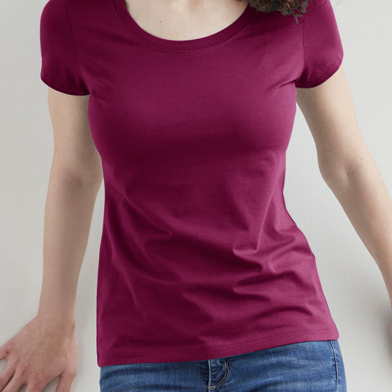 womens organic slim fit scoop neck tee - boysenberry magents - fair indigo - fair trade