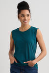 womens 100% organic cotton sleeveless tee - deep teal green - ethically made - fair trade clothing - fair indigo