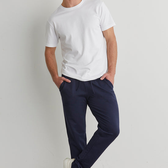 mens organic french terry jogger pants - midnight navy blue - fair indigo fair trade ethically made