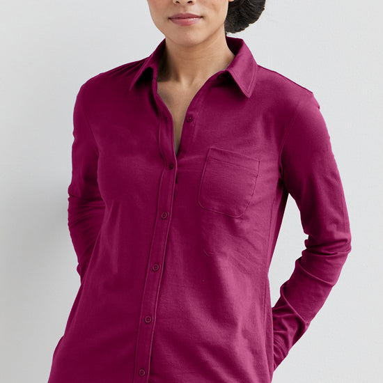 womens 100% organic cotton knit blouse - boysenberry magenta - fair trade ethically made