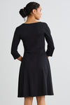 womens organic cotton 3/4 sleeve v-neck dress - black - fair indigo fair trade ethically made