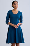 womens organic cotton elbow sleeve v-neck dress - peacock blue - fair indigo fair trade ethically made