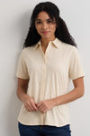 Women's 100% Organic Cotton Short Sleeve Knit Button Down Shirt