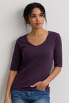womens organic pima cotton half sleeve v-neck t-shirt - eggplant purple - ethically made fair trade clothing - fair indigo