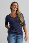 Women's Luxe 100% Organic Cotton Elbow Sleeve V-Neck Top