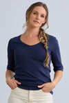 Women's Luxe 100% Organic Cotton Elbow Sleeve V-Neck Top