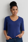 Women's Luxe 100% Organic Cotton Elbow Sleeve V-Neck Top