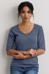 Women's Luxe 100% Organic Cotton Elbow Sleeve V-Neck Top