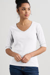 Women's Luxe 100% Organic Cotton Elbow Sleeve V-Neck Top