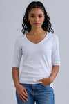 Women's Luxe 100% Organic Cotton Elbow Sleeve V-Neck Top