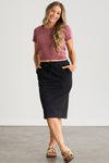 womens organic midi skirt with pockets black - fair indigo-ethically made