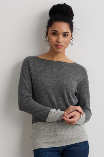 fair trade baby alpaca sweater colorblock top grey gray fair indigo organic ethically made