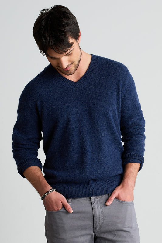 mens baby alpaca v neck pullover sweater - navy blue - fair indigo fair trade