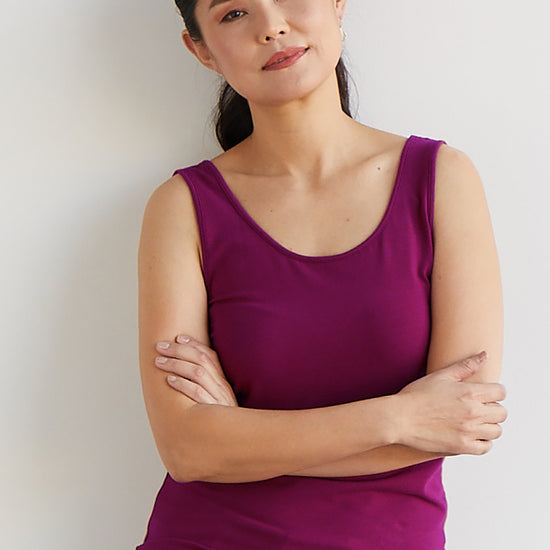 womens organic cotton reversible tank top- boysenberry magenta - fair indigo fair trade ethically made