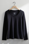 womens organic pima cotton long sleeve scoop neck t-shirt- black - fair indigo fair trade ethically made