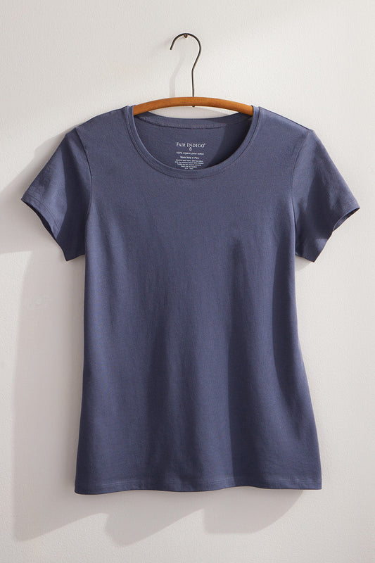 womens organic all cotton crew neck tee- slate grey blue - fair trade ethically made