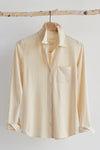 womens organic all cotton knit button down shirt- undyed natural cotton beige - fair trade ethically made