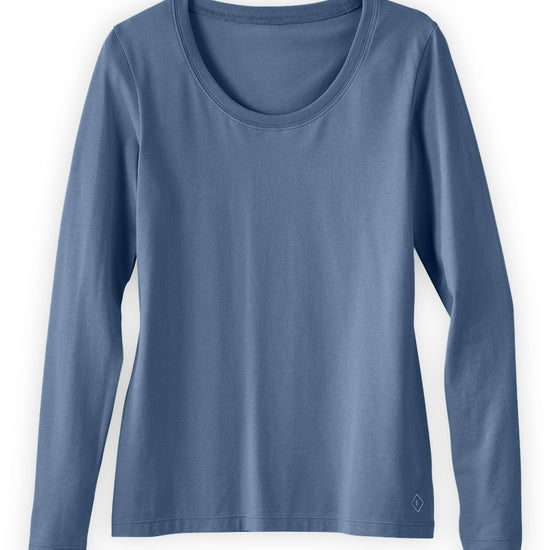 womens organic long sleeve scoop neck t-shirt - forever blue - fair indigo fair trade ethically made
