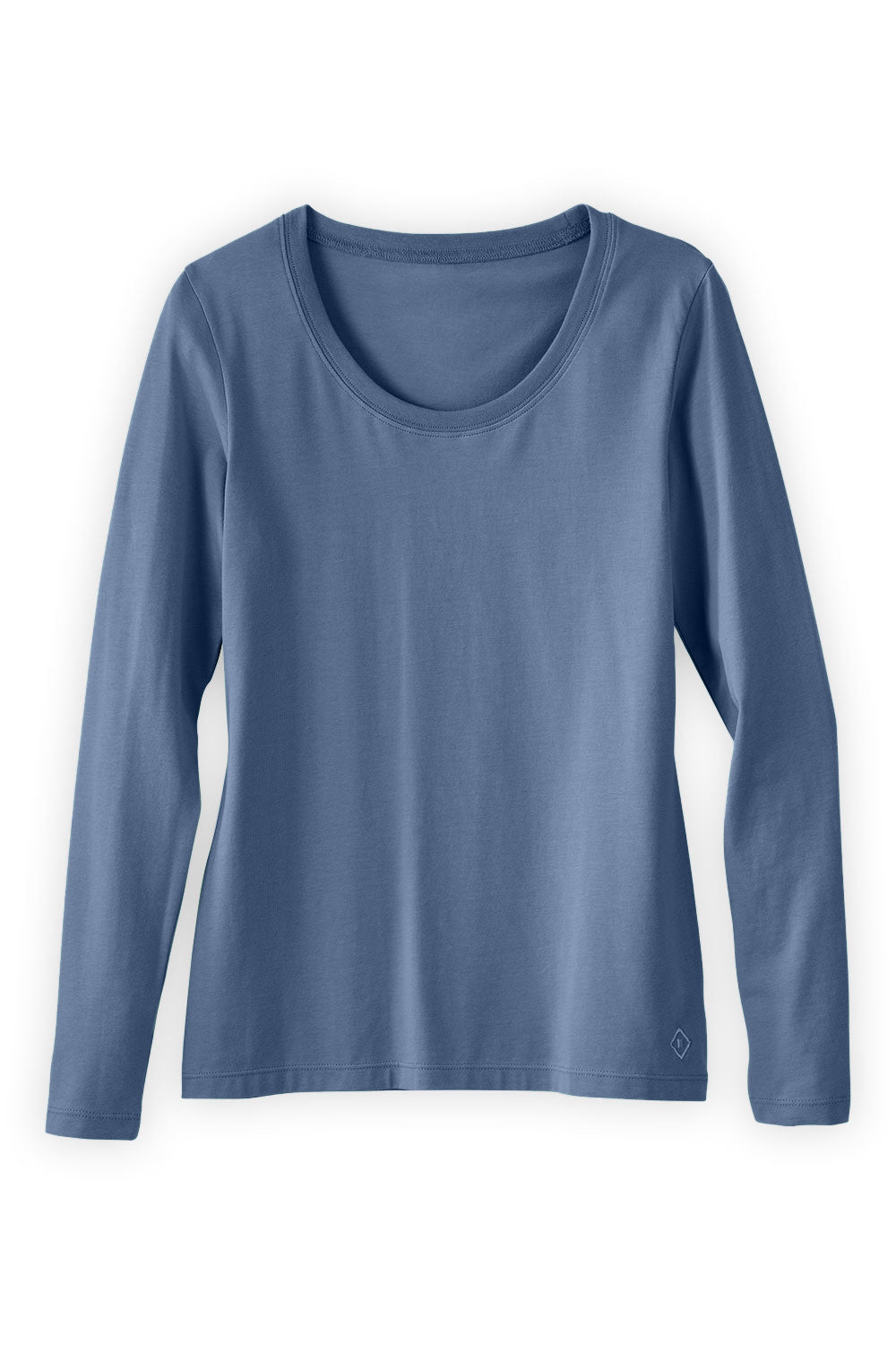 womens organic long sleeve scoop neck t-shirt - forever blue - fair indigo fair trade ethically made