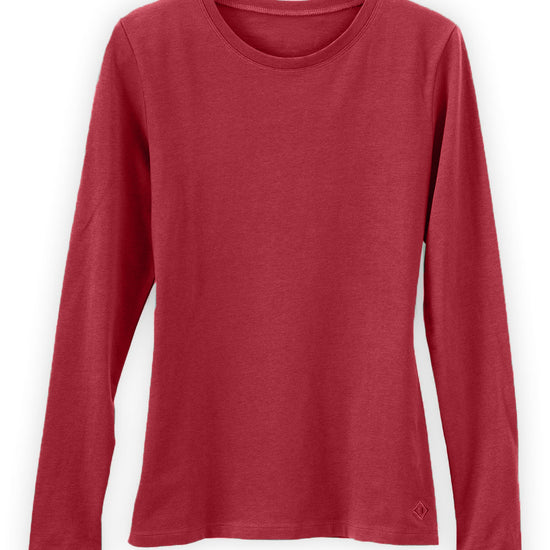 womens organic long sleeve crew neck tee - vintage red - fair indigo fair trade sustainable