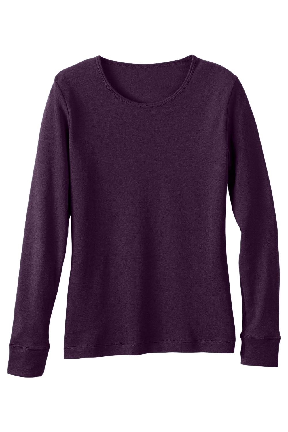 womens organic all-cotton interlock long sleeve tee - eggplant purple - fair indigo fair trade ethically made