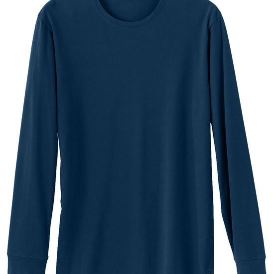 mens organic cotton long sleeve t-shirt - dark ocean blue- fair indigo - ethically made fair trade