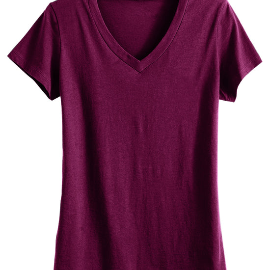 womens organic cotton relaxed v-neck tshirt - boysenberry pink- fair indigo - ethically made fair trade