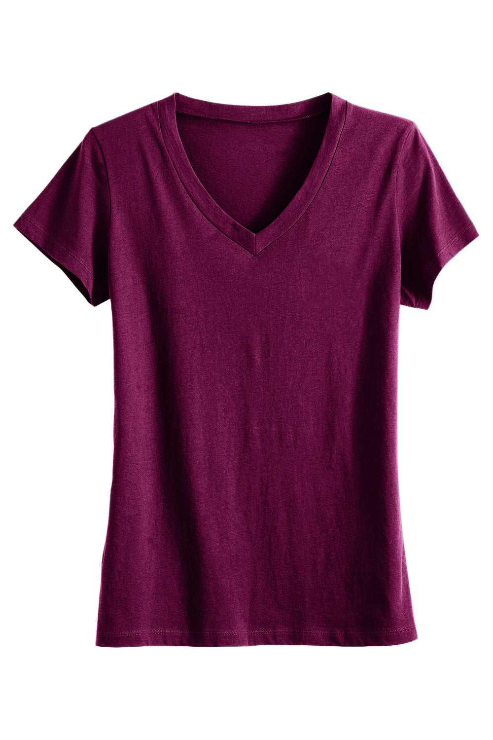 womens organic cotton relaxed v-neck tshirt - boysenberry pink- fair indigo - ethically made fair trade