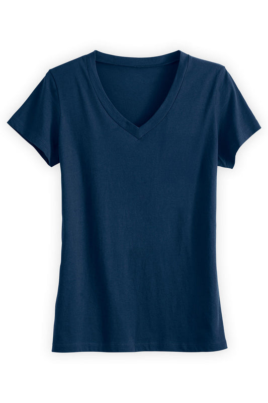 womens organic cotton relaxed v-neck t-shirt - dark ocean blue- fair indigo - ethically made fair trade