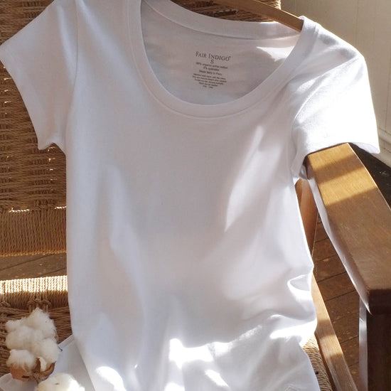 womens organic cotton scoop neck t-shirt - white - fair indigo fair trade ethically made