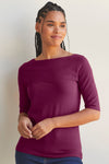 womens organic boat neck half sleeve tee- boysenberry magenta - fair trade ethically made