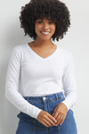 womens organic cotton long sleeve v-neck tee - white - fair indigo fair trade ethically made