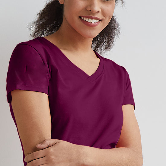 womens organic cotton v-neck t-shirt - boysenberry purple - fair indigo fair trade ethically made