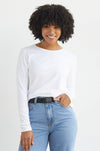 womens organic long sleeve crew neck tee - white - fair indigo fair trade sustainable