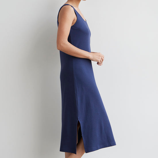 womens organic cotton midi tank dress- midnight navy blue - fair trade ethically made