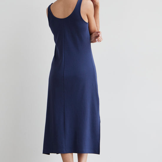 womens all cotton organic midi tank dress- midnight navy blue - fair trade ethically made