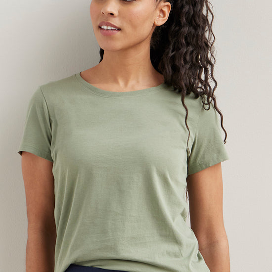 womens organic all cotton crew neck tee- stone green sage - fair trade ethically made
