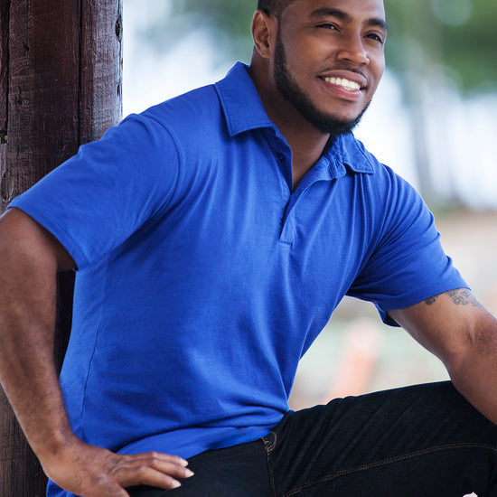 mens 100% organic cotton pima cotton polo - cobalt blue - fair indigo fair trade ethically made