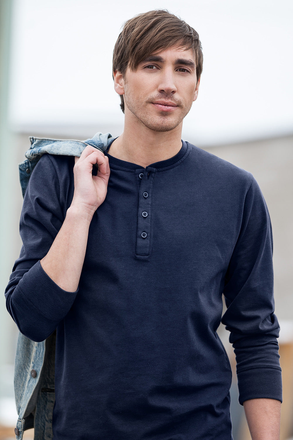 mens organic cotton long sleeve henley- midnight navy blue - fair trade ethically made