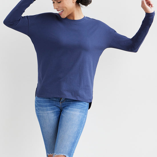 womens organic cotton dolman easy t-shirt- midnight navy blue - fair trade ethically made