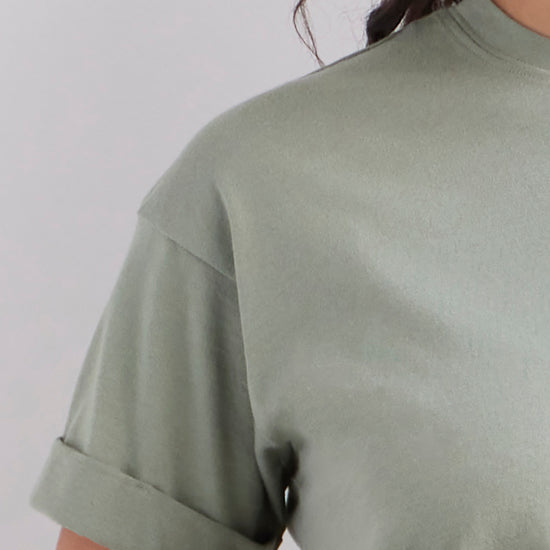 womens organic all cotton relaxed crop t-shirt- stone green - fair trade ethically made