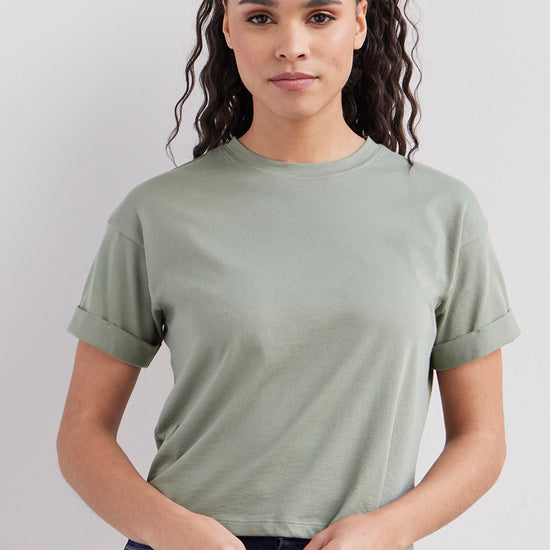 womens organic cotton relaxed crop tee - stone sage green - fair trade ethically made