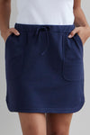 organic cotton french terry mini skirt with pockets - navy blue - fair indigo -fair trade - ethically made