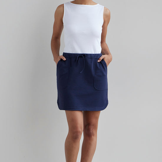 organic cotton mini skirt with pockets - navy blue - fair indigo -fair trade - ethically made