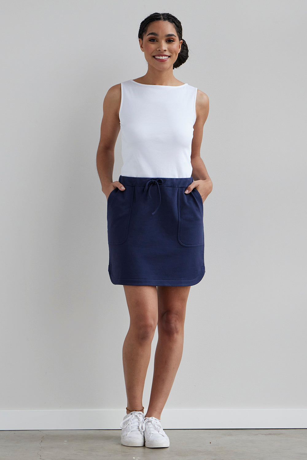 organic cotton mini skirt with pockets - navy blue - fair indigo -fair trade - ethically made