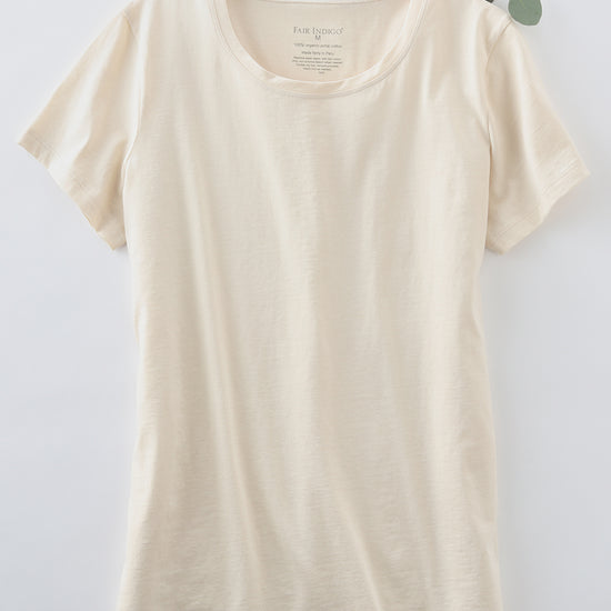 womens organic 100% cotton crew neck t-shirt - dye free undyed - fair indigo fair trade ethically made