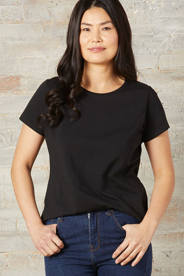 womens organic relaxed crew neck tee - black - fair indigo fair trade ethically made